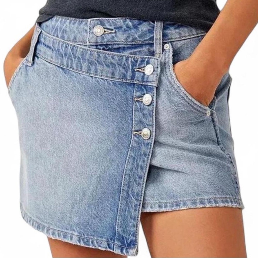 Free People we the free wynne Asymmetrical Blue Denim Skirt